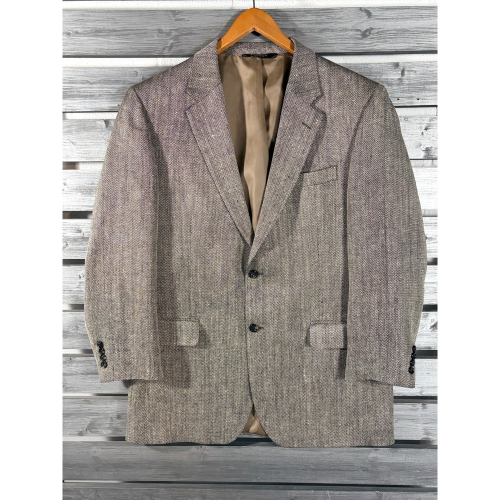 Jos A Bank 100% Silk Blazer Jacket Mens 43L Herringbone Sport Coat Brown